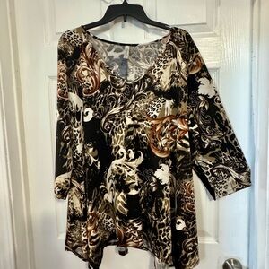 Perseption Black and Brown Patterned Blouse